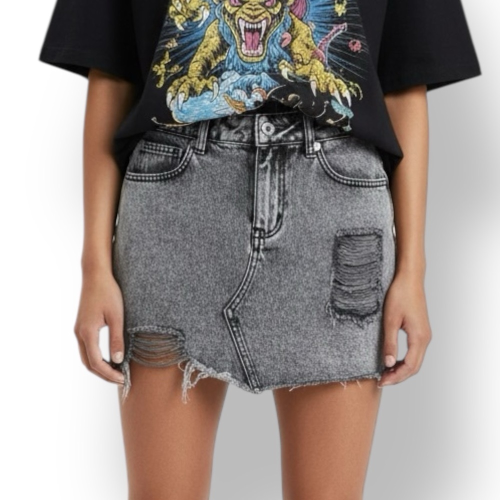 Current Mood Denim Gray Acid Wash Jean Mini Skirt Distressed Size S